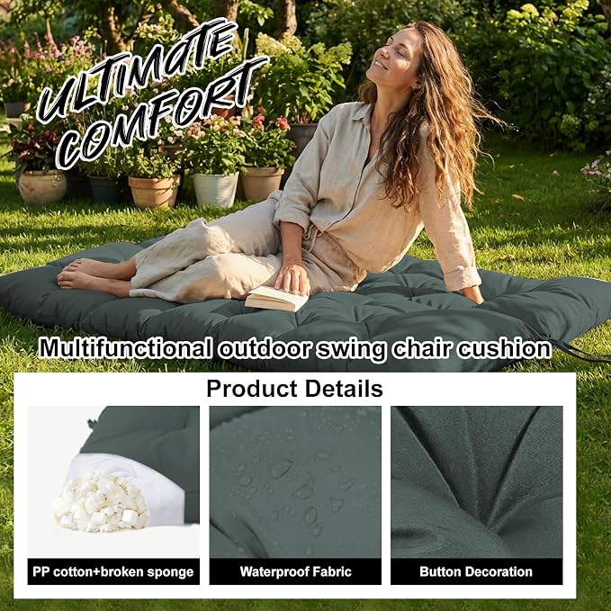 Waterproof Porch Swing Cushion Replacement, Thick 4" 2–3 Seat Outdoor Swing - Image 3