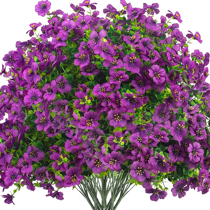 Artificial Fake Flowers for Outdoor Spring Decoration, 16 Bundles Faux Silk by Grunyia