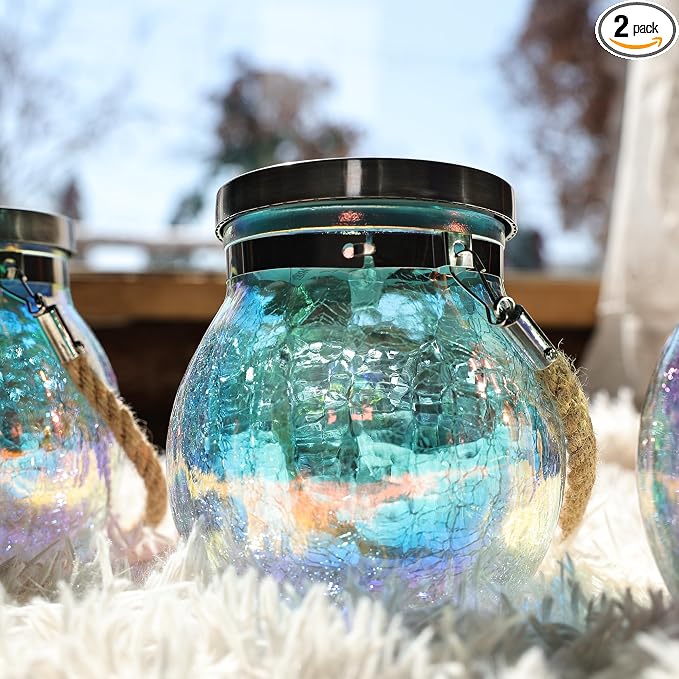 Cooo Gift for her him 2 Pack Solar Lanterns Waterproof Outdoor Iridescent Heavy by Cooo