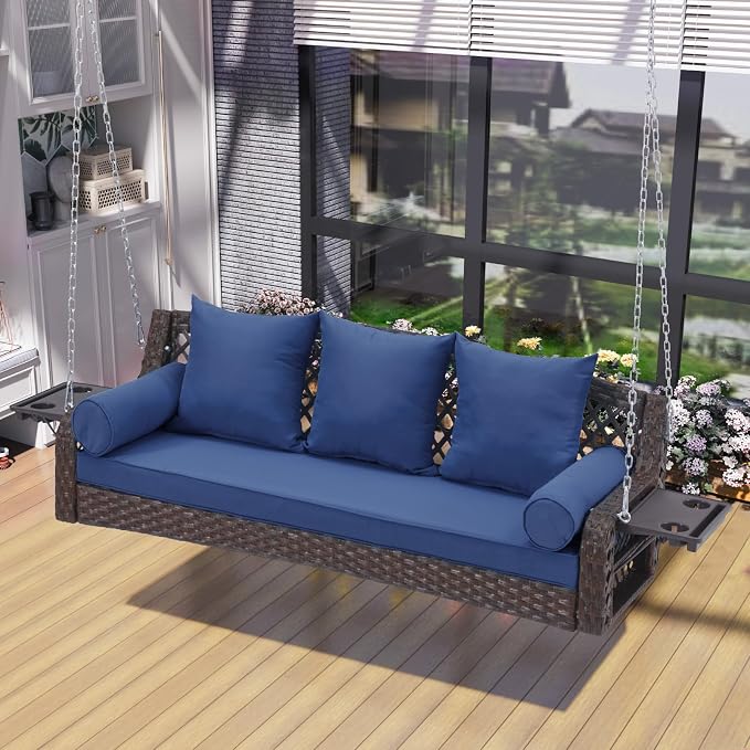 3 Seat Porch Swing, Wicker Patio Swing - Image 6