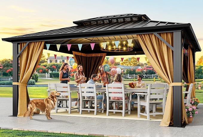 YITAHOME 10X12FT Hard Top Metal Gazebo Patios Double Roof Canopy Aluminum Frame by YITAHOME