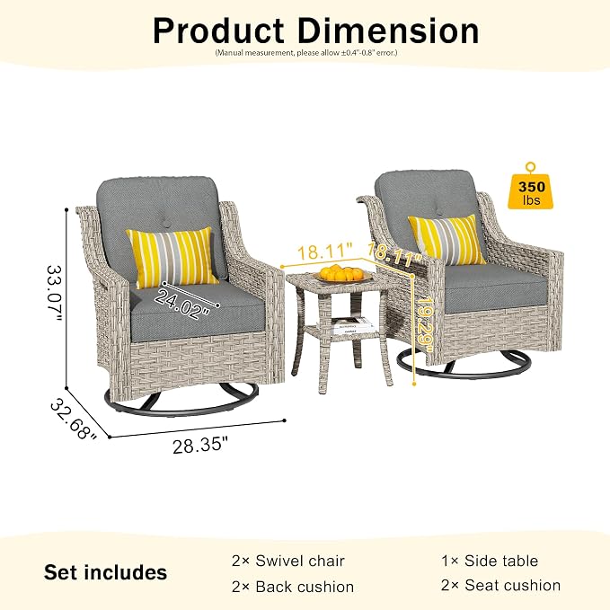 HOOOWOOO 3 Piece Patio Furniture Bistro Sets, Outdoor Wicker Swivel Rocking - Image 2
