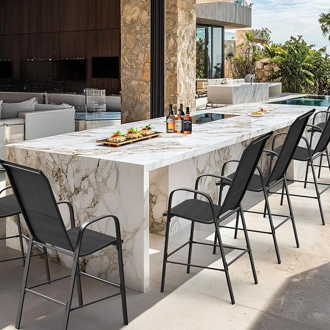 VINGLI Set of 2 Stackable Outdoor Bar Stools – Sling Chairs - Image 7