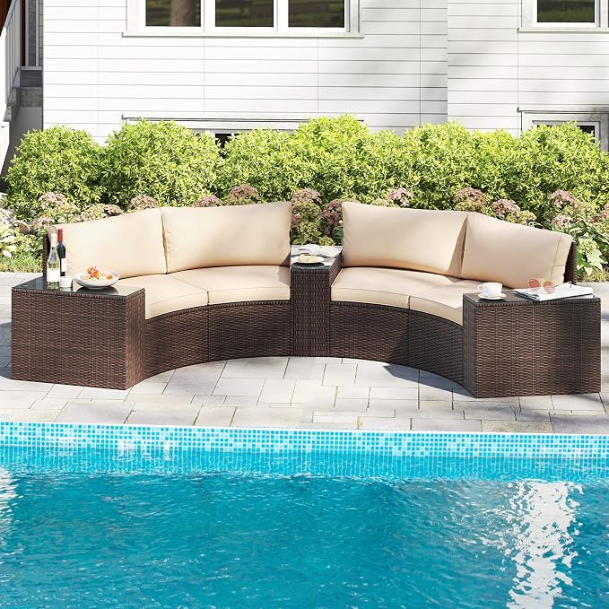 Tangkula 5 Pieces Patio Furniture Set, PE Rattan Half-Moon Curved Sectional - Image 2