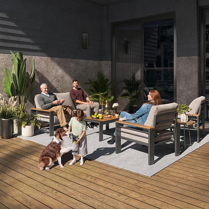 Aoxun Aluminum Outdoor Patio Furniture Set, 5 Seats Outdoor Sectional - Image 2
