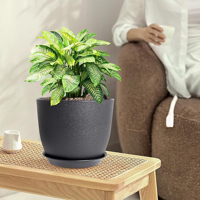 10/9/8 inch Medium Plant Pots, 3 Pack Modern Decorative Plastic Planters - Image 2