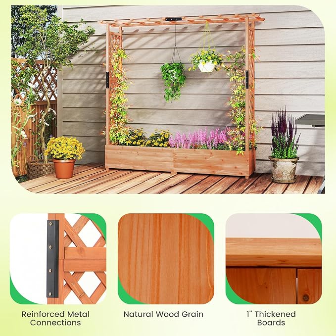 Giantex Raised Garden Bed with Trellis & Hanging Roof, Wood Planter Box with - Image 8