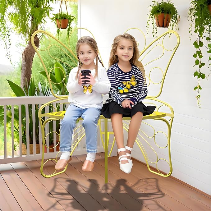 Butterfly Shaped Outdoor Bench, Outdoor Metal Chair Butterfly Bench - Image 6