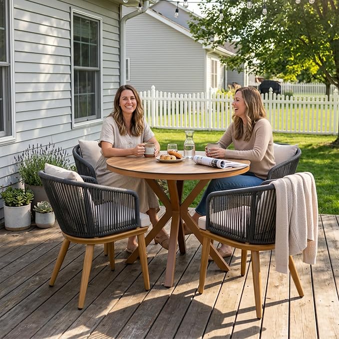PURPLE LEAF 5 Pieces Patio Dining Set Wicker Outdoor Furniture Round Table and by PURPLELEAF