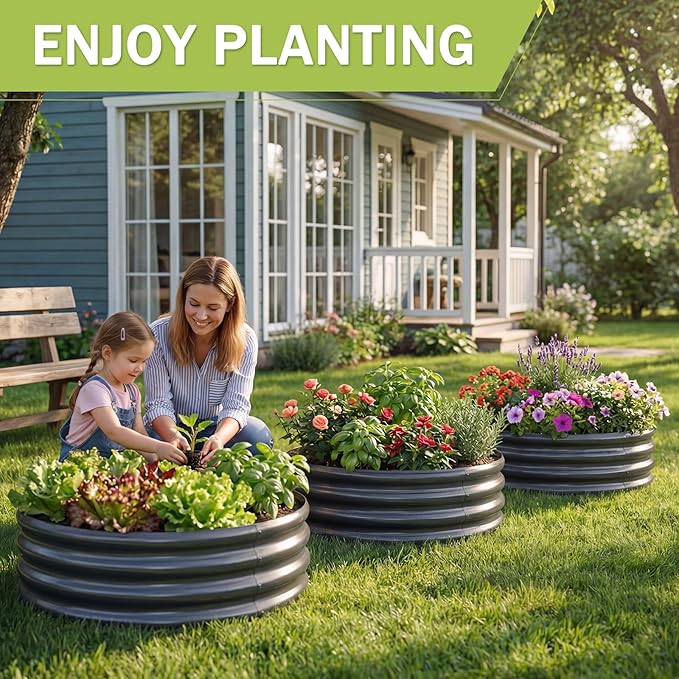 AHEONLAR 3Pack 2x2x1 ft Round Galvanized Raised Garden Bed Kit Round Metal - Image 5
