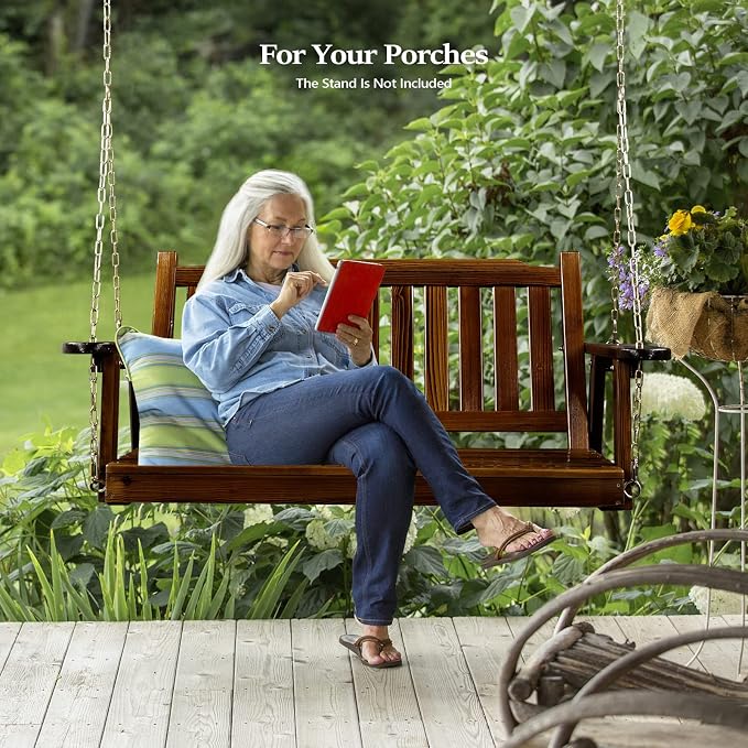 VINGLI Upgraded Heavy Duty 880 LBS 4 FT Patio Wooden Porch Swing Solid Fir Wood - Image 6
