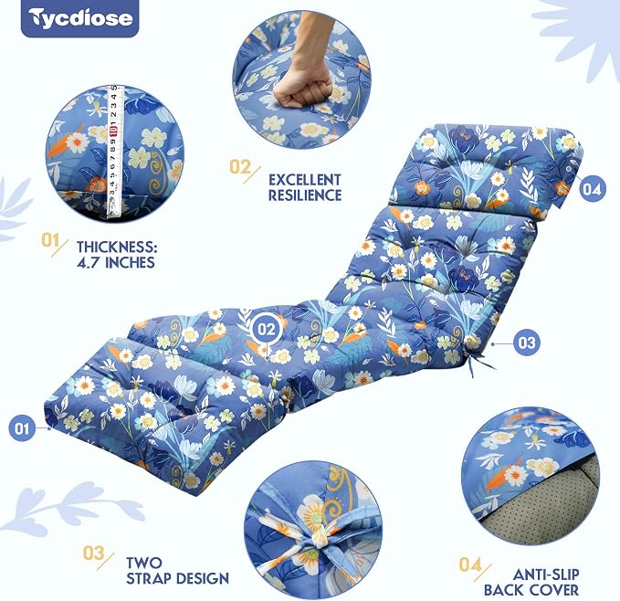 Chaise Lounge Cushions Outdoor Set of 2, 74.4 x 22 x 4.7 Inches Thickened - Image 5