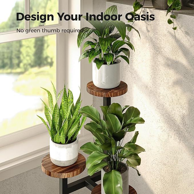 Bamworld Corner Plant Stand Indoor Metal Wood Plant Shelf Outdoor Tall Plant - Image 5