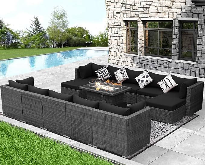 NICESOUL 13 Piece Patio Furniture w/Fireplace, Elegant Outdoor Seating w/Firepit - Image 2