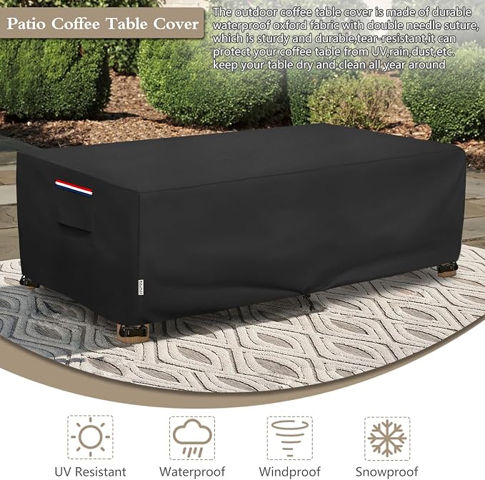Outdoor Coffee Table Cover Waterproof, Heavy Duty Patio Rectangular Side Table - Image 5