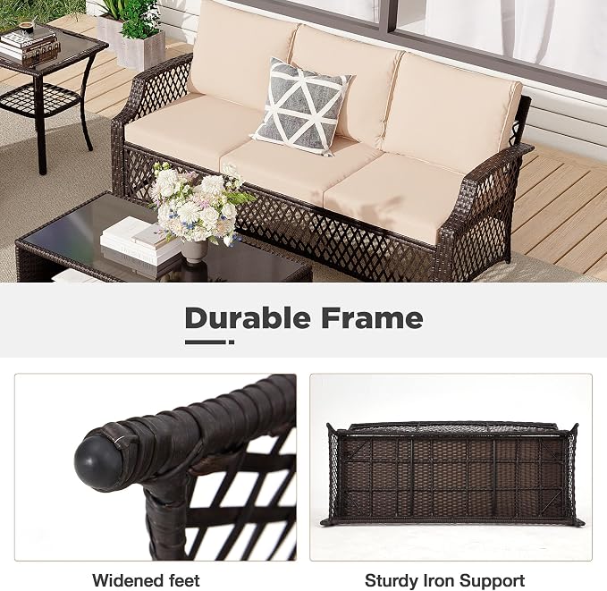 HOMREST 8 Piece Patio Furniture Set, Wicker Outdoor Conversation Set - Image 6