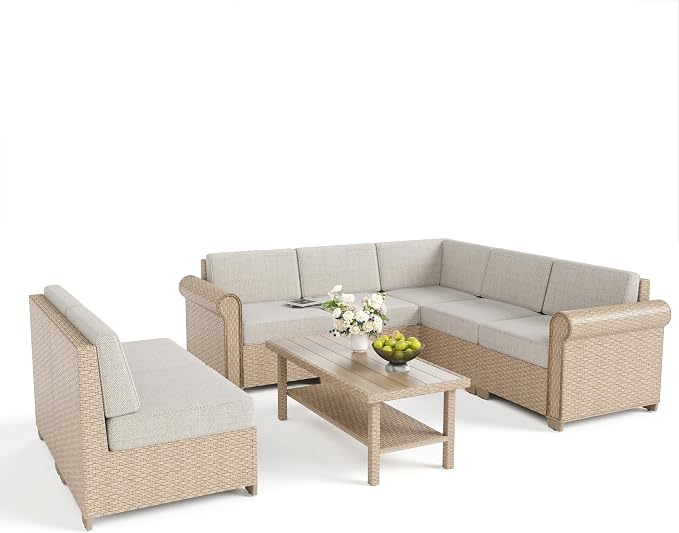 Patio Furniture Set 8 Piece, Wicker Rattan Sectional Sofa Couch - Image 9