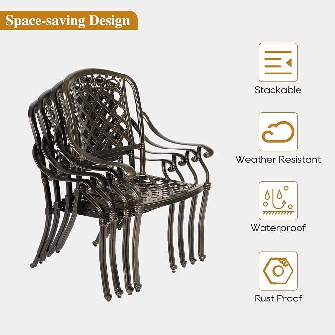 5-Piece Cast Aluminum Outdoor Patio Dining Set, All Weather Cast Aluminum - Image 5