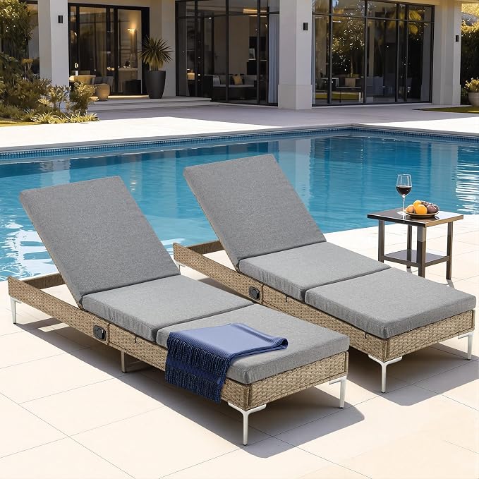 HOMREST Outdoor Chaise Lounge Chair Set of 6, Patio Wicker Lounge Chairs - Image 7