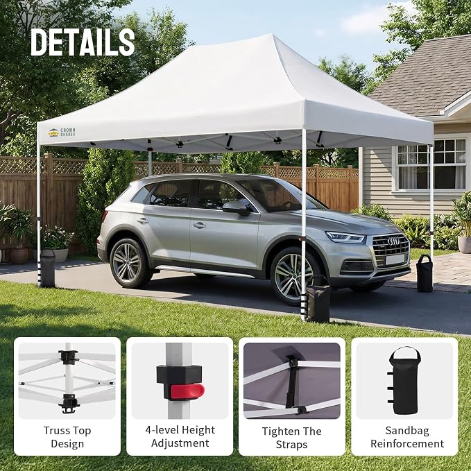 CROWN SHADES 10x15 Pop Up Canopy Tent, Thicken Frame Commercial Heavy Duty Tent - Image 2