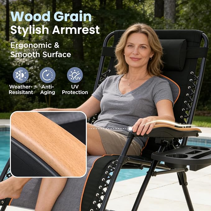 PHI VILLA XXL Oversized Padded Zero Gravity Chair Set of 2, Foldable Patio - Image 8