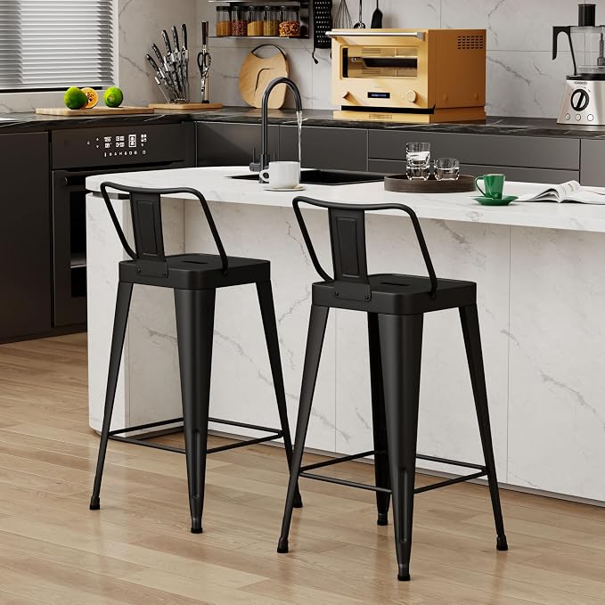 Metal Bar Stools Set of 2 Barstools Indoor/Outdoor Counter Height Bar Chairs - Image 6