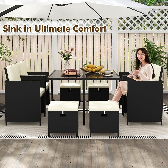 Tangkula 9 Pieces Outdoor Dining Furniture Set, Space-Saving Wicker Rattan - Image 8