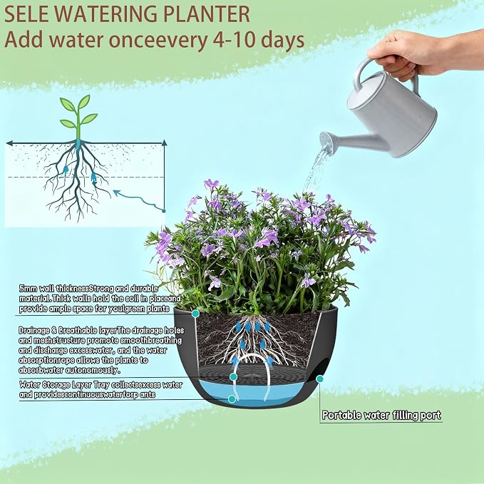 Set of 2-8 Inch Self Watering Hanging Planters - Image 9