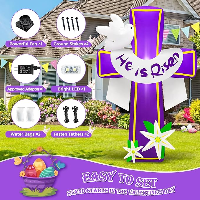 MICOCAH 4.5FT Easter Inflatables Outdoor Decorations He is Risen Inflatable - Image 5