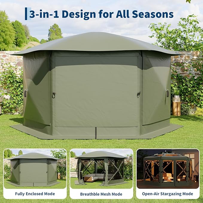 13x13FT 6-Sided Pop Up Gazebo Tent，One-Push Setup Canopy Tent - Image 3
