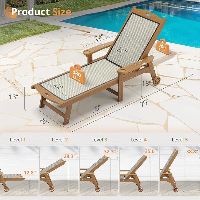 LUE BONA Chaise Lounge Chair Outdoor, HDPS and HDPE Wicker Material, Patio - Image 3