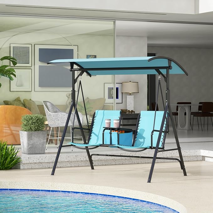 Outsunny 2-Seat Patio Swing Chair, Outdoor Canopy Swing Glider - Image 2