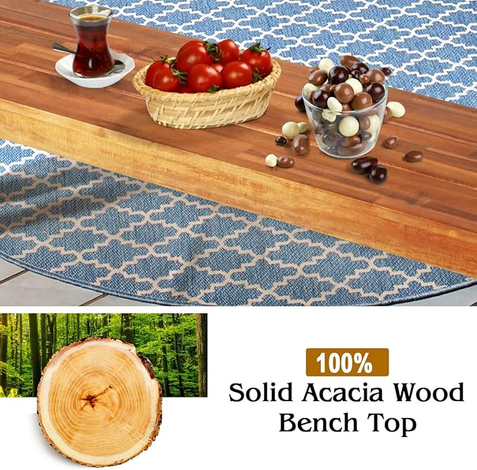 Giantex Acacia Wood Bnech, 3-Person Backless in/Outdoor Patio Dining Bench - Image 7