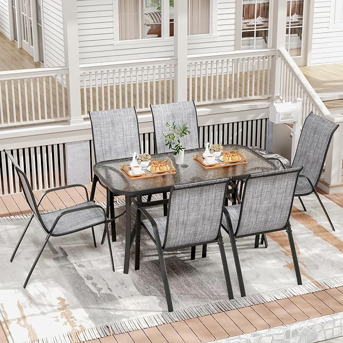 TLSUNNY 7 Pieces Patio Dining Set, Outdoor Table and Chairs W/1.69″ Umbrella - Image 7