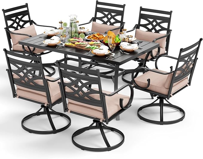 PHI VILLA 7 Pcs Patio Dining Sets, Outdoor Table Chair Set - Image 9