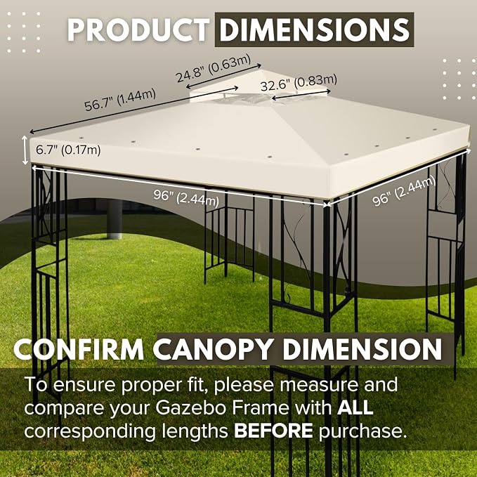 Flexzion Gazebo Cover Replacement Canopy Top 8x8 Ft - Image 6