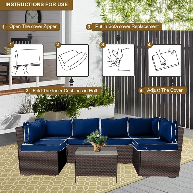 14 Piece Outdoor Patio Cushion Cover Replacement, Waterproof Patio Cushion - Image 6