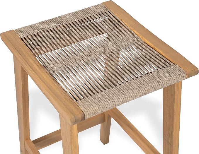 Christopher Knight Home Lily Set of 2 Patio Barstool, Acacia Wood & Woven Rope - Image 9