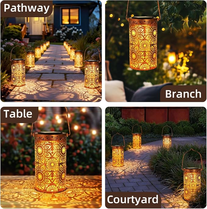 Solar Lanterns Outdoor Hanging Lantern Lights, Sunflower Metal Decor - Image 7