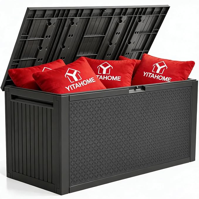 YITAHOME 90 Gallon Large Outdoor Deck Box, Lockable Waterproof Resin Storage Box by YITAHOME