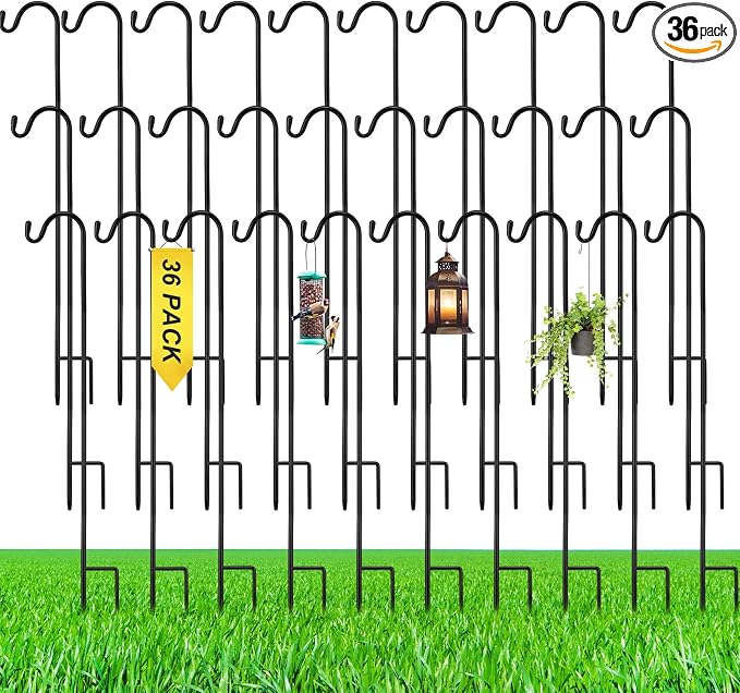 36 Pcs 24 Inch Shepherds Hook for Outdoor Adjustable Bird Feeder Pole Metal by Yetene