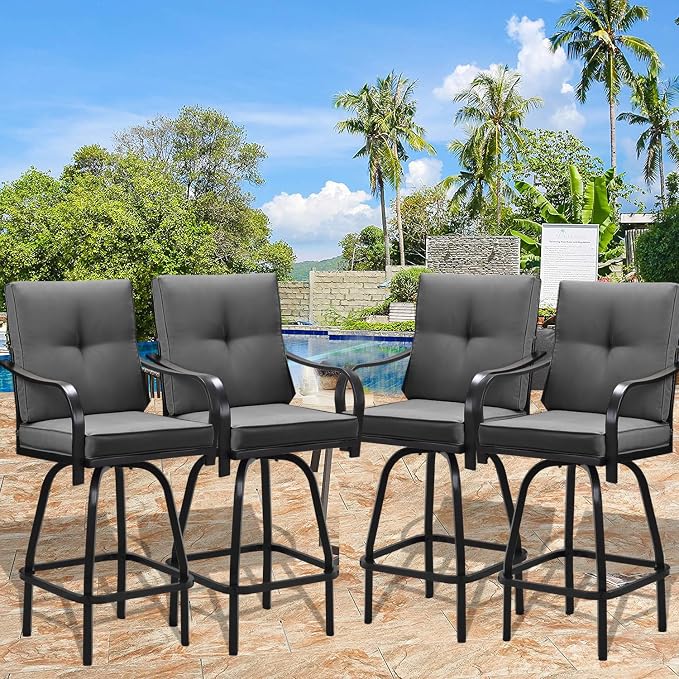 Patio Swivel Bar Stools, Outdoor Bar Height Swivel Chairs Set of 4 - Image 3