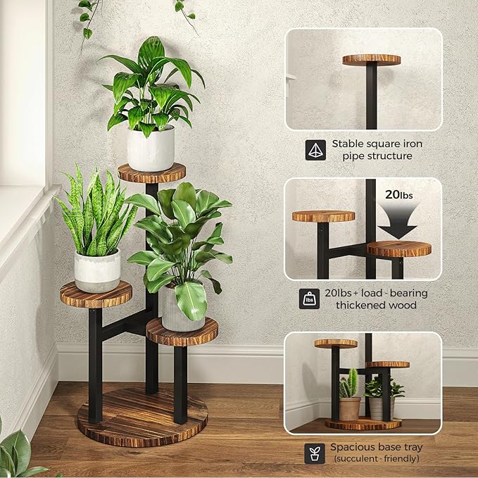 Bamworld Corner Plant Stand Indoor Metal Wood Plant Shelf Outdoor Tall Plant - Image 3