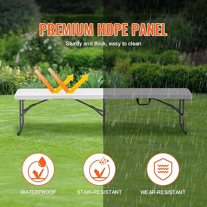 VEVOR Plastic Folding Bench, 6ft Portable Folding Bench, Smooth High Density - Image 5