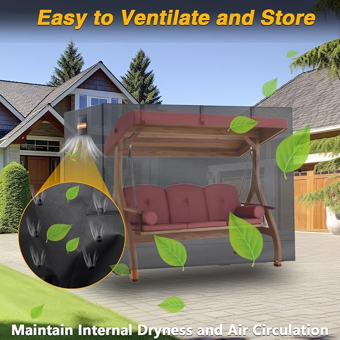 Outdoor Swing Cover, 3 Triple Seater 420D Waterproof Patio Porch Swing Cover - Image 9