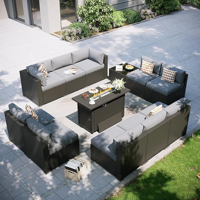 Aoxun Patio Furniture Set with Fire Pit Table, 12 Piece Outdoor Sectional Sofas by Aoxun