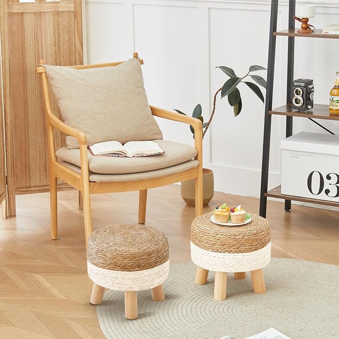 Round Ottoman, Natural Seagrass Footstool - Image 8