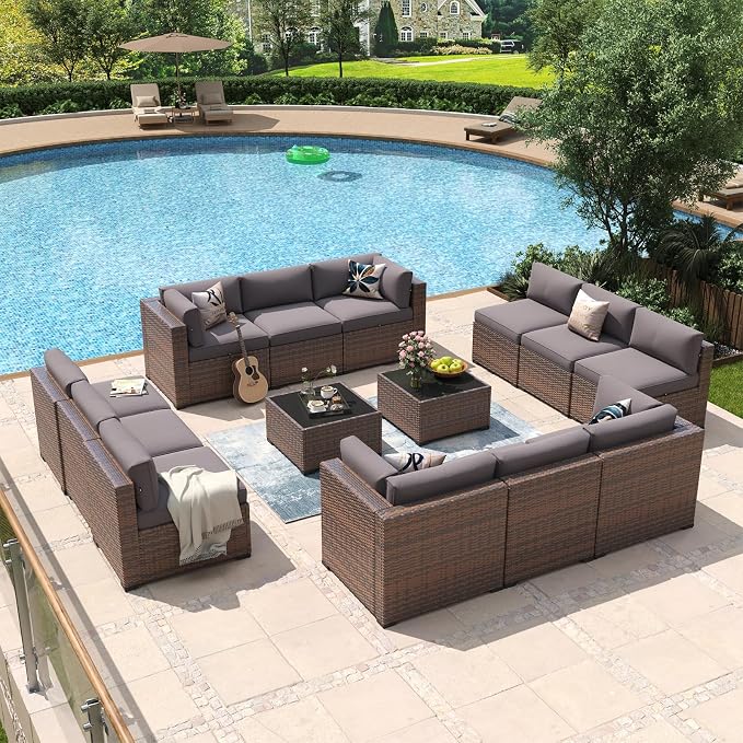 Aoxun 14 Piece Patio Furniture Set Wicker Rattan Patio Conversation Set Outdoor by Aoxun
