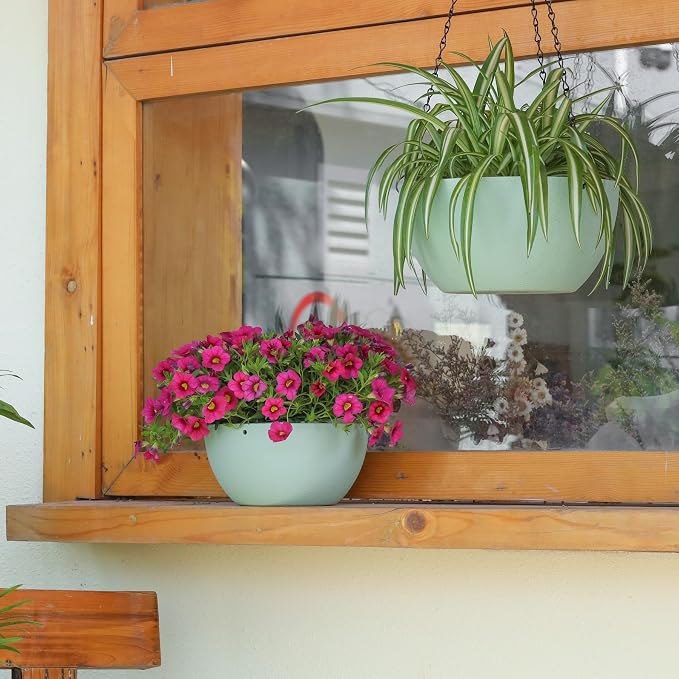 T4U 10 Inch Hanging Planters for Indoor Outdoor Plants, 2 Pack Plastic Hanging - Image 5