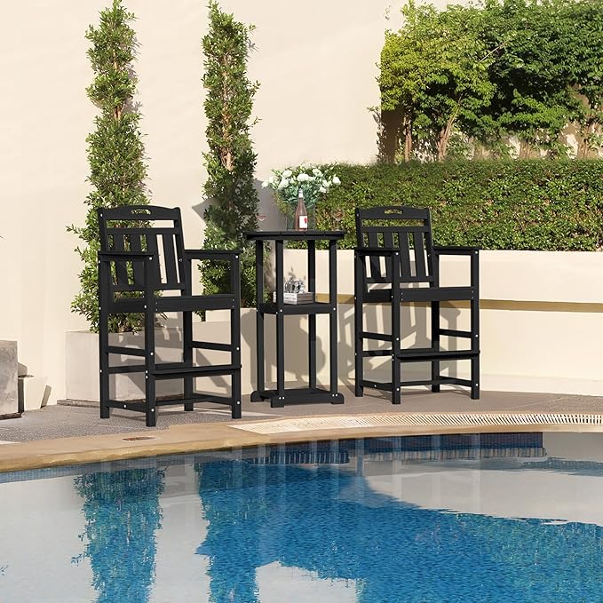 Outdoor Bistro Bar Set, Patio High Top Table and Bar Height Tall Adirondack - Image 2